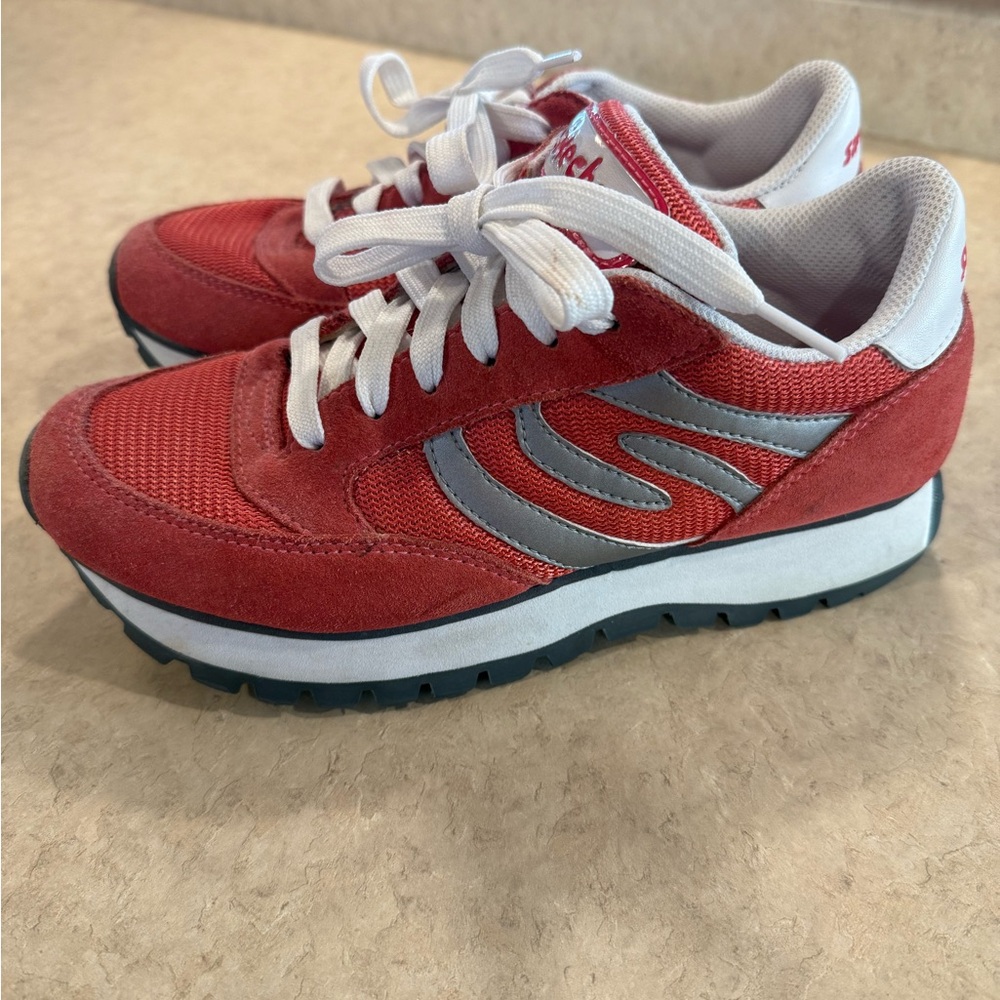 Red and Gray Athletic Sneakers
